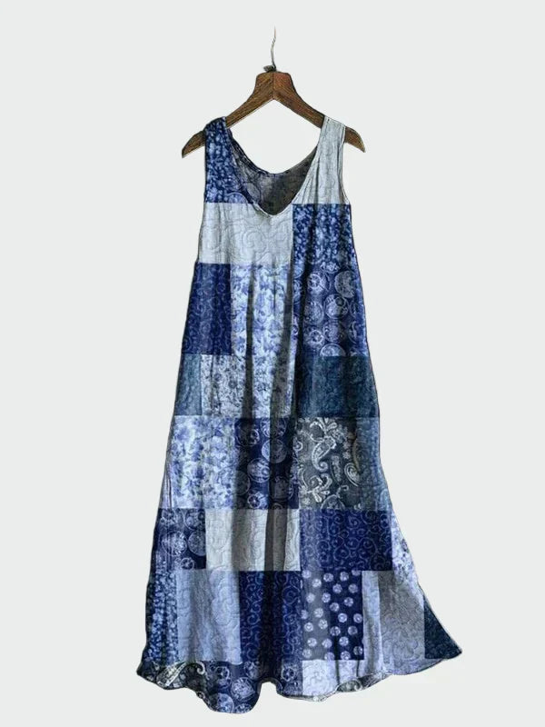 Φόρεμα με Μπλε Patchwork Μοτίβο